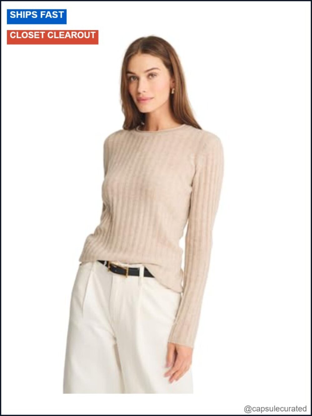 Lightweight Cashmere Ribbed Pullover Sweater - Picture 1 of 3